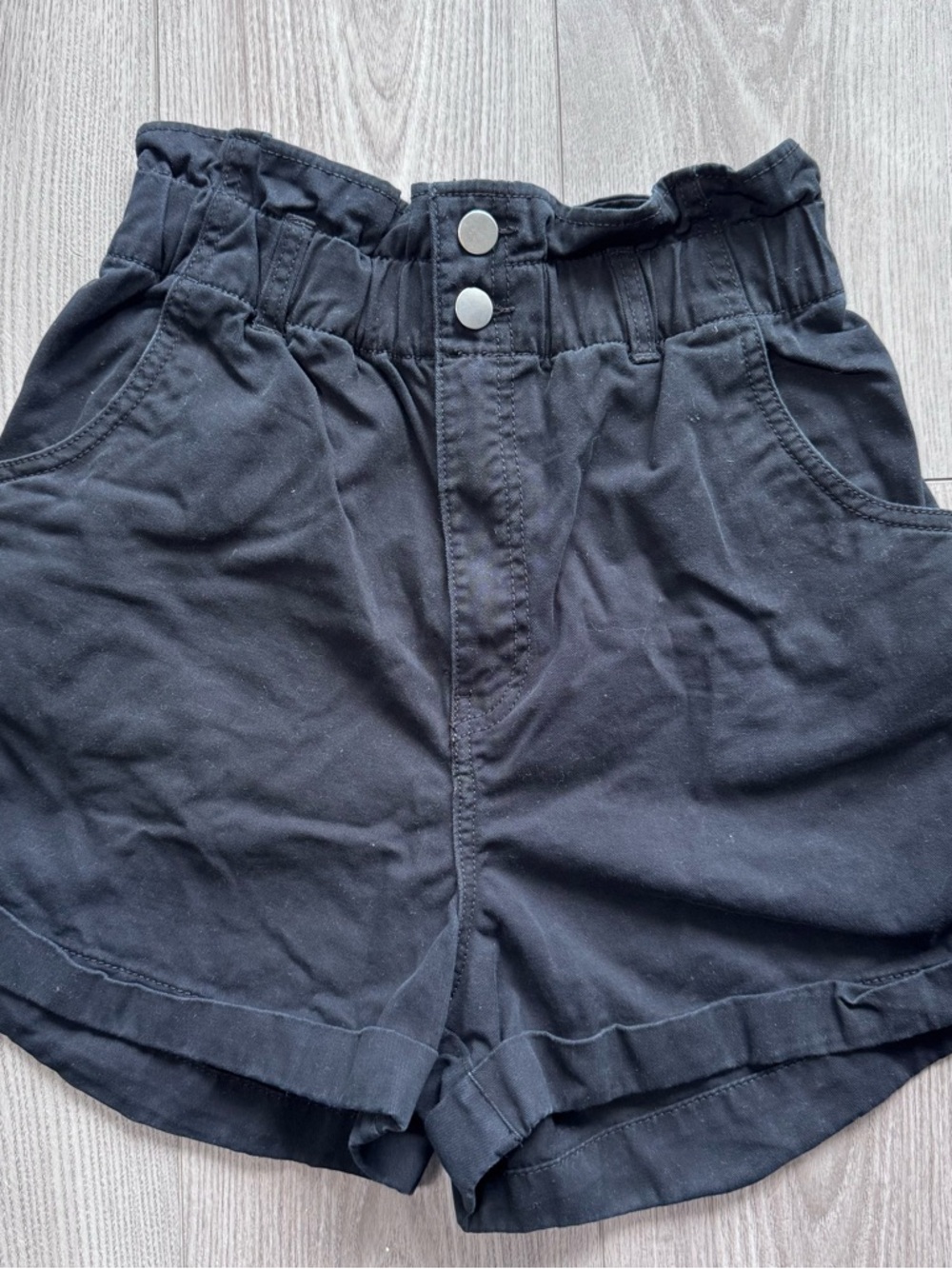 H&M Black High-Waist Paperbag Shorts